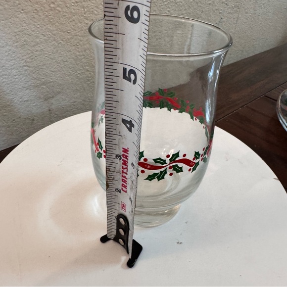 Arby's Holly Berry Glass 5.5" footed Ice Tea Tumbler Christmas Gold Trim - Picture 3 of 4